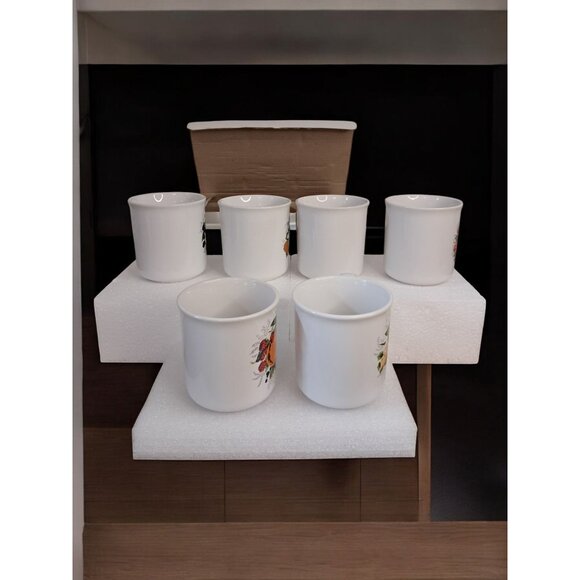 Stoneware Set Of Six Fruit Print Coffee Cups Mugs - Picture 13 of 16